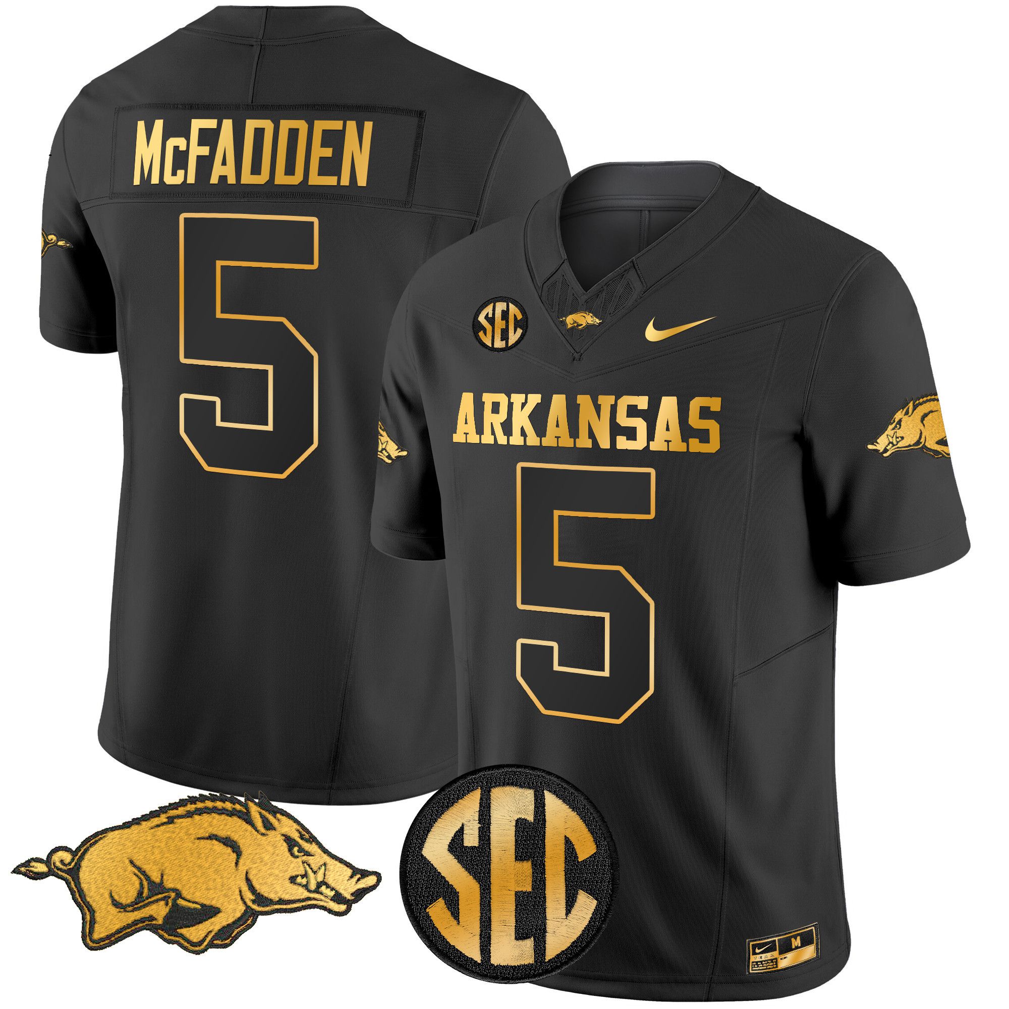 Men Arkansas Razorbacks #5 Mcfadden Black Nike 2024 Gold Vapor Limited NCAA Jersey style 1->->NCAA Jersey